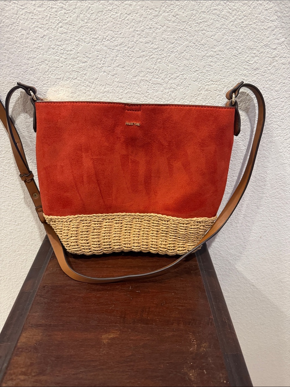 Parfois Orange Suede & Straw Crossbody Bag